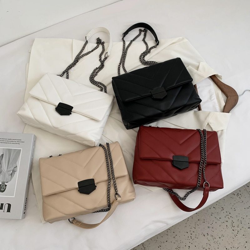 Quilted V-Shape Shoulder Handbag