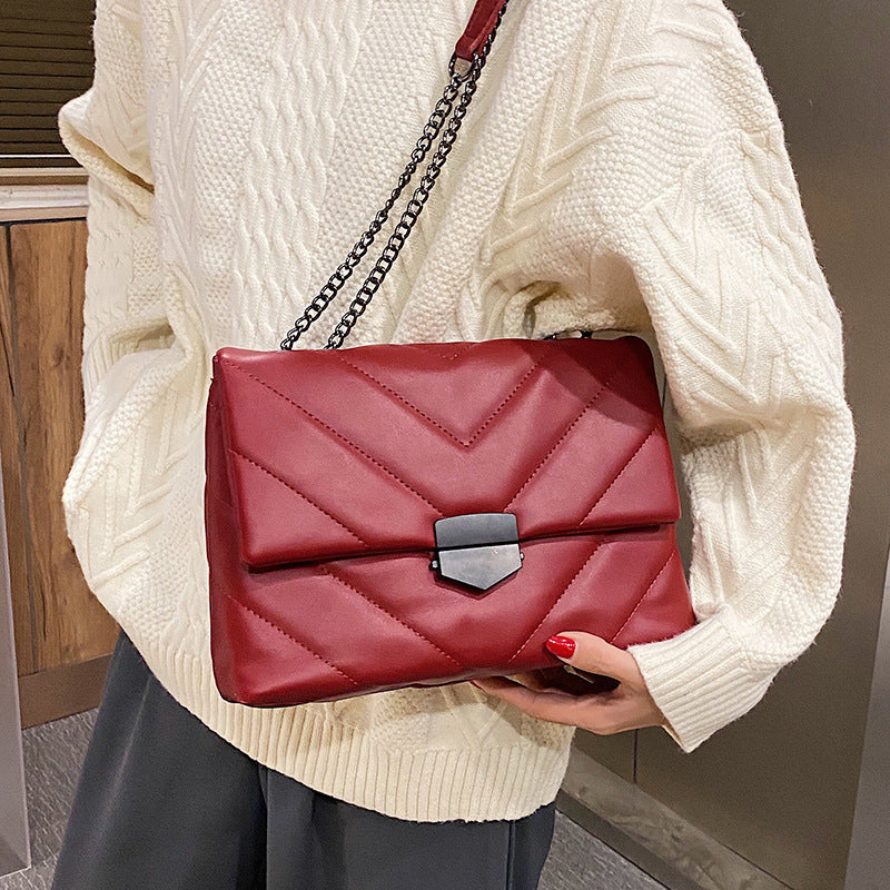 Quilted V-Shape Shoulder Handbag