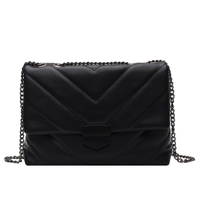 Quilted V-Shape Shoulder Handbag
