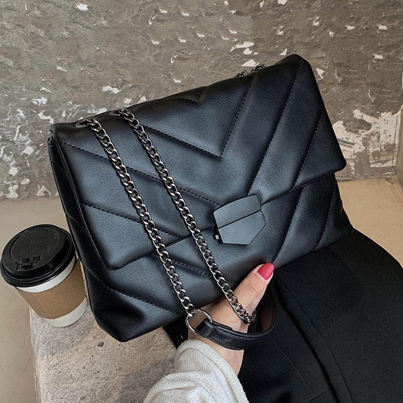 Quilted V-Shape Shoulder Handbag