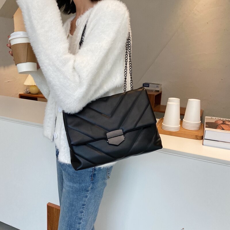 Quilted V-Shape Shoulder Handbag