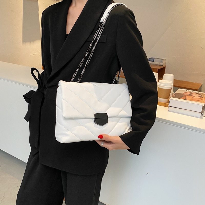 Quilted V-Shape Shoulder Handbag