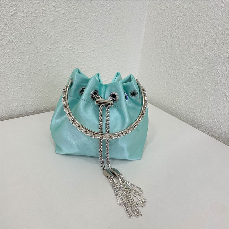 Rhinestone silk Bucket  Bag