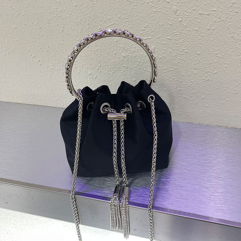 Rhinestone silk Bucket  Bag