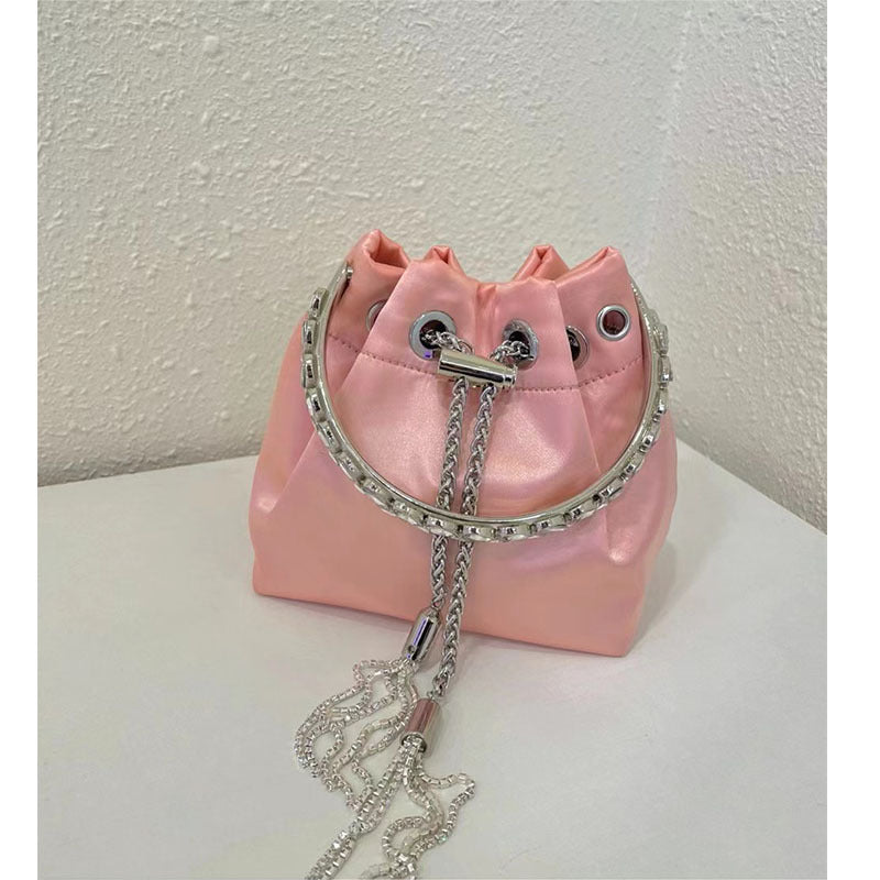 Rhinestone silk Bucket  Bag