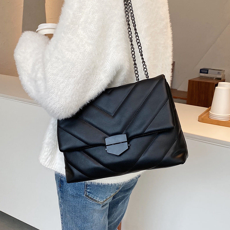 Quilted V-Shape Shoulder Handbag