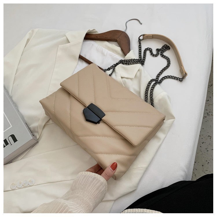 Quilted V-Shape Shoulder Handbag