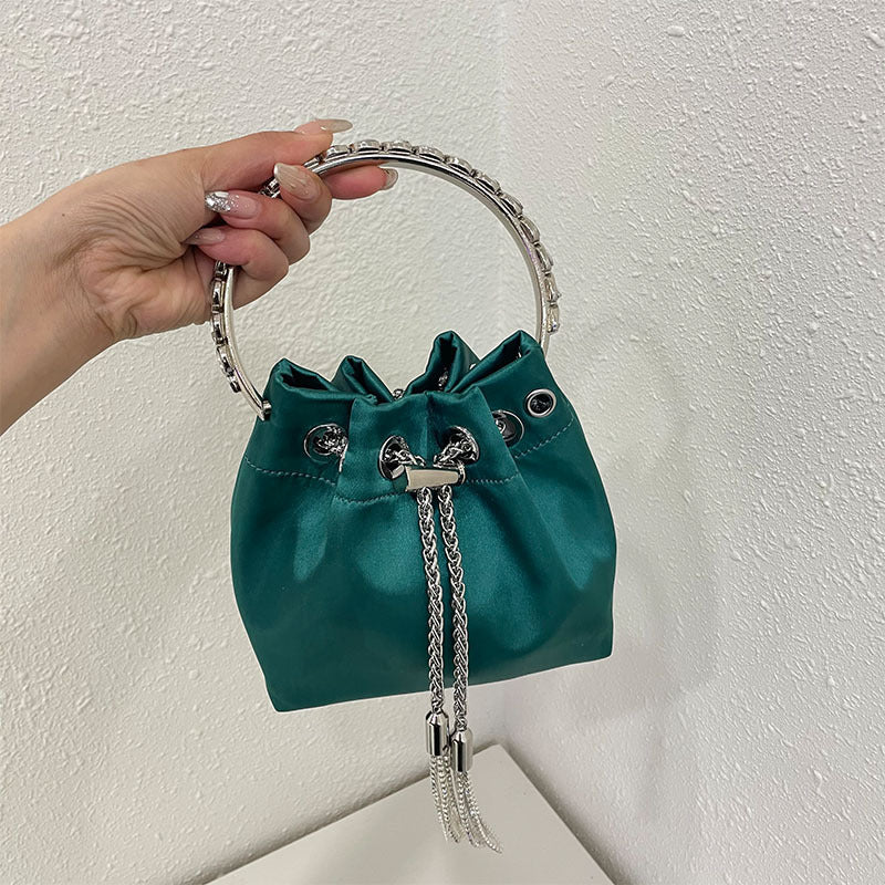 Rhinestone silk Bucket  Bag