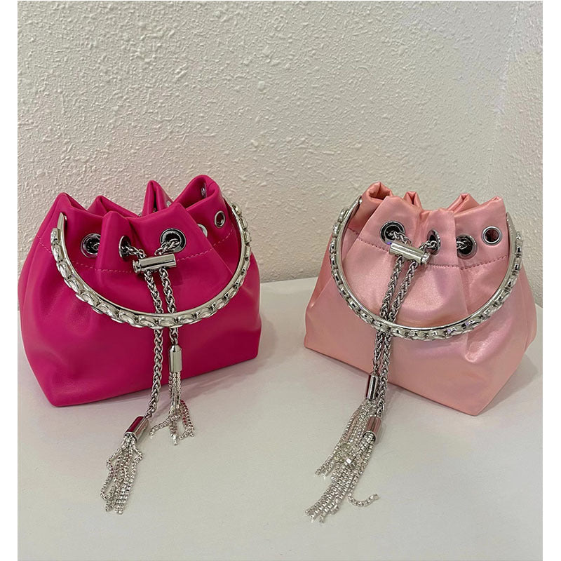Rhinestone silk Bucket  Bag