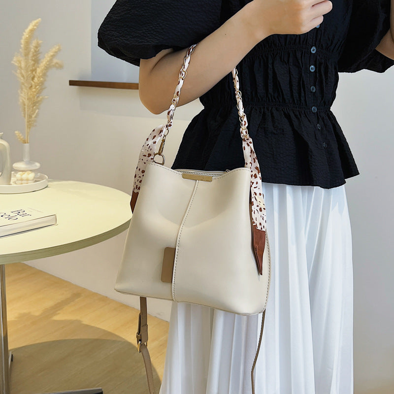 Bucket Tote  Bag with Scarf Handle
