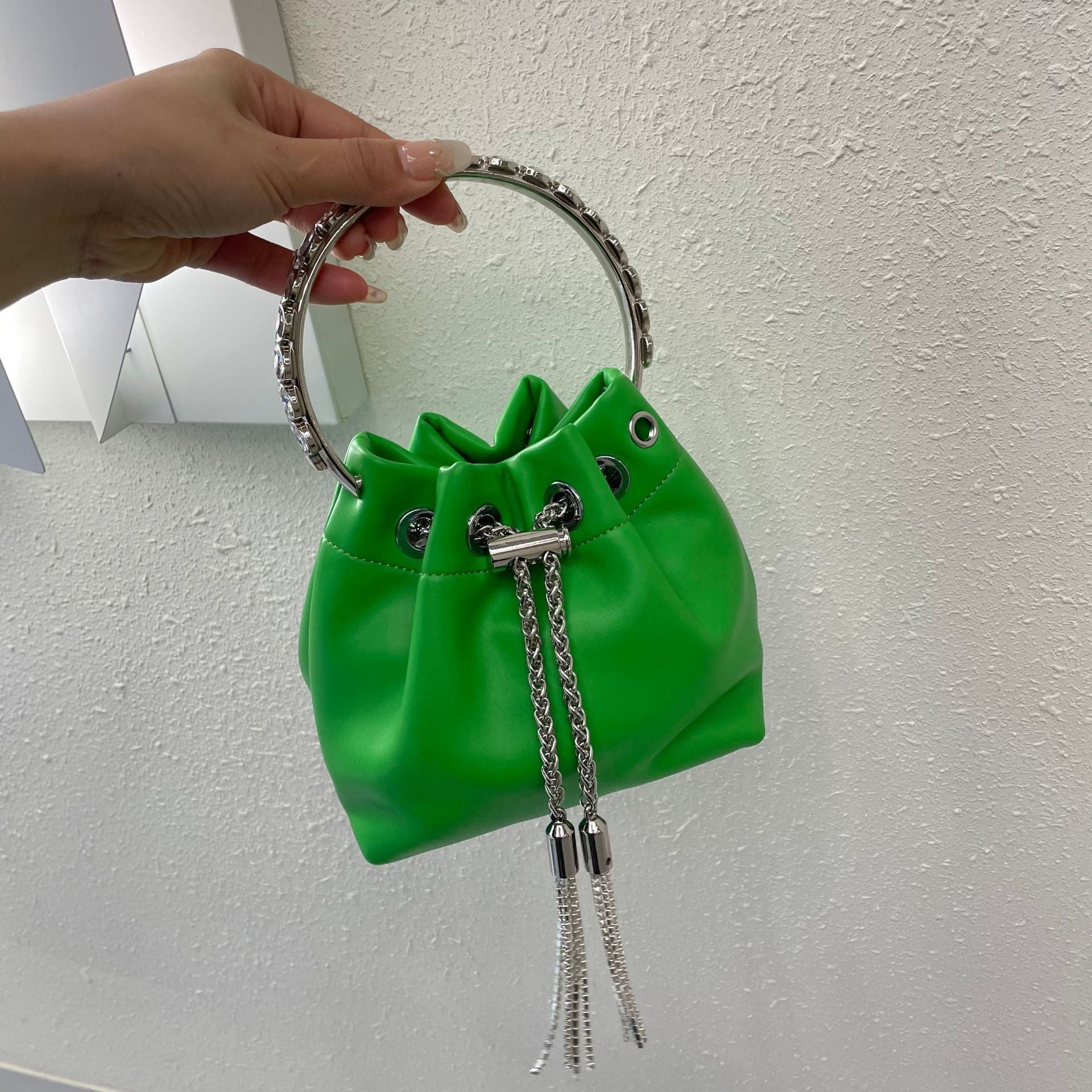 Rhinestone silk Bucket  Bag