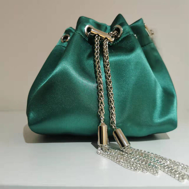 Rhinestone silk Bucket  Bag